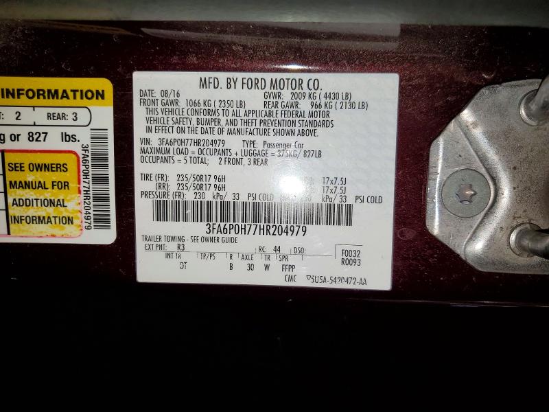 Продаж на аукціоні авто 2017 Ford Fusion, vin: 3FA6P0H77HR204979, номер лоту: 65187766