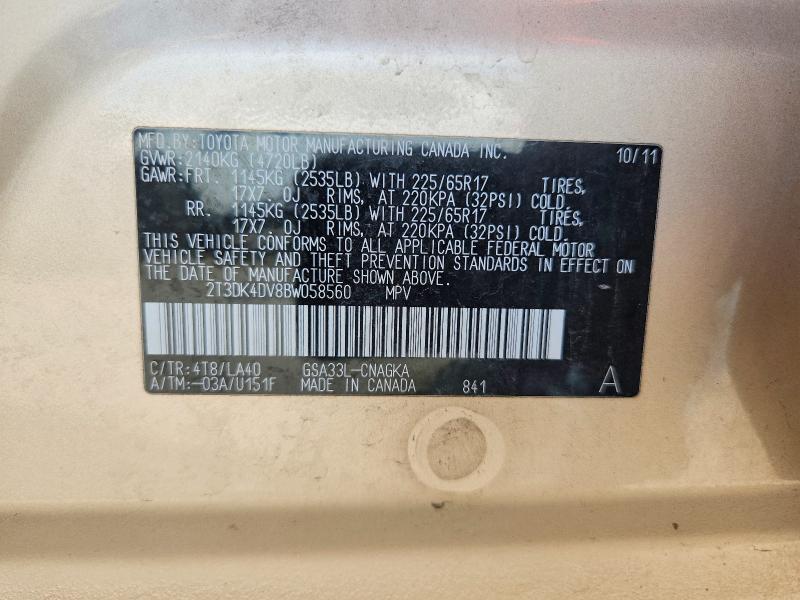 Продаж на аукціоні авто 2011 Toyota Rav4, vin: 2T3DK4DV8BW058560, номер лоту: 66479256