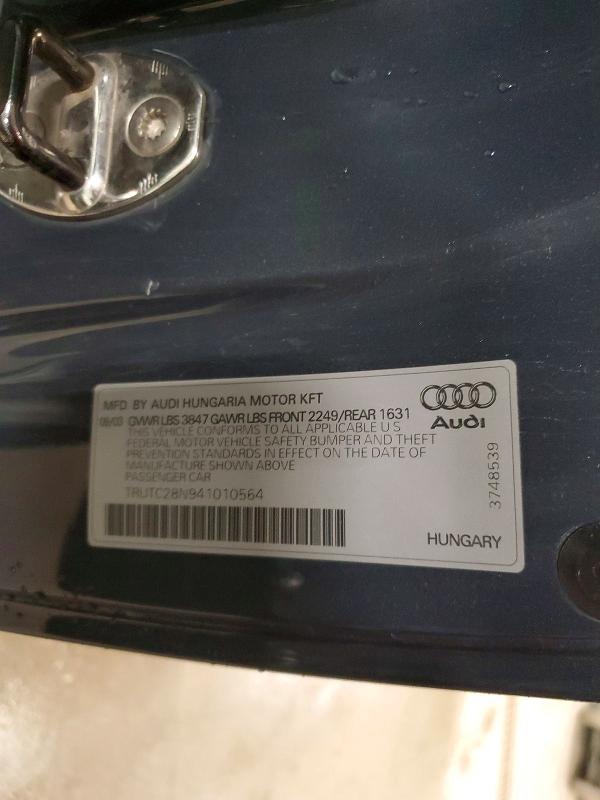 Aukcja sprzedaży 2004 Audi Tt, vin: TRUTC28N941010564, numer aukcji: 64855556