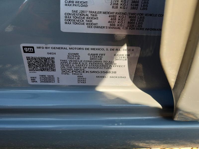 Aukcja sprzedaży 2024 Chevrolet Silverado, vin: 3GCPDCEK5RG356838, numer aukcji: 63530386