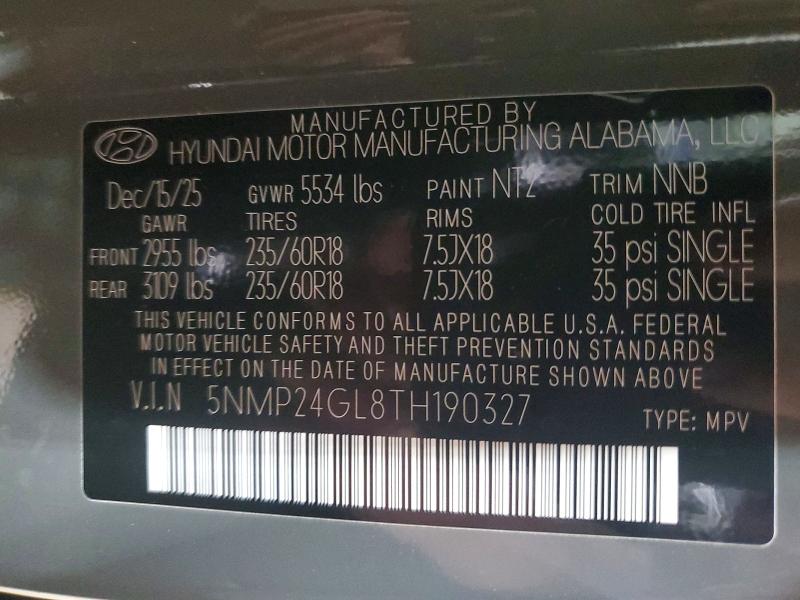 Продаж на аукціоні авто 2026 Hyundai Santa Fe, vin: 5NMP24GL8TH190327, номер лоту: 65228456