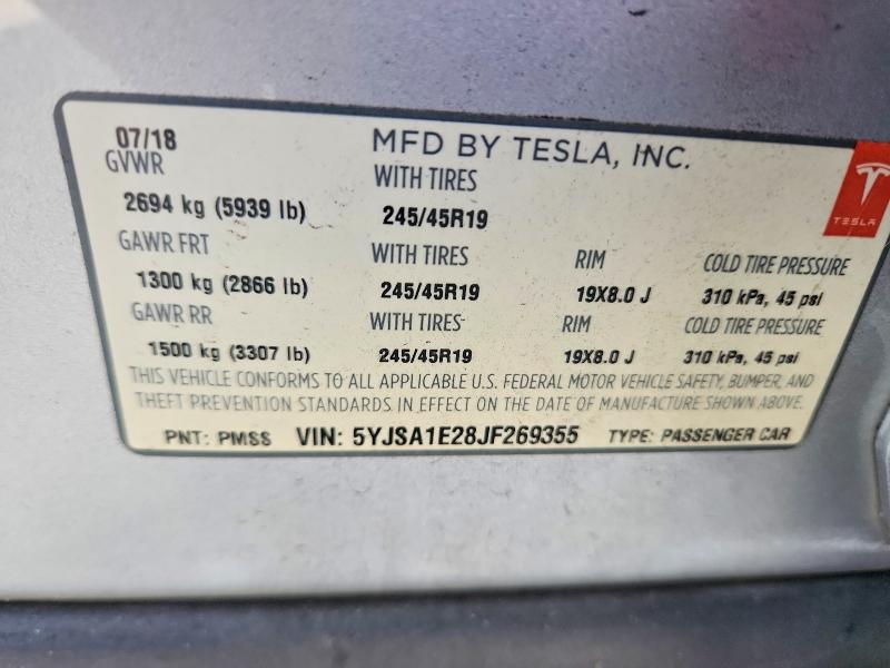 Aukcja sprzedaży 2018 Tesla Model S, vin: 5YJSA1E28JF269355, numer aukcji: 64081966