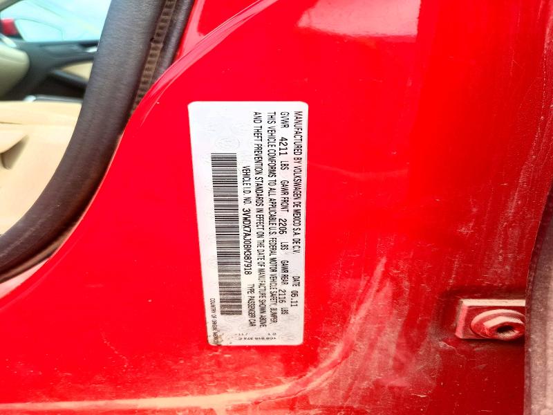 2011 Volkswagen Jetta მანქანა იყიდება აუქციონზე, vin: 3VWDX7AJ0BM387918, აუქციონის ნომერი: 64272176