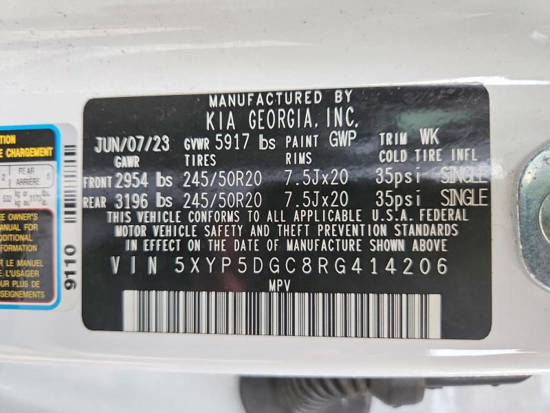 2024 Kia Telluride მანქანა იყიდება აუქციონზე, vin: 5XYP5DGC8RG414206, აუქციონის ნომერი: 63905996
