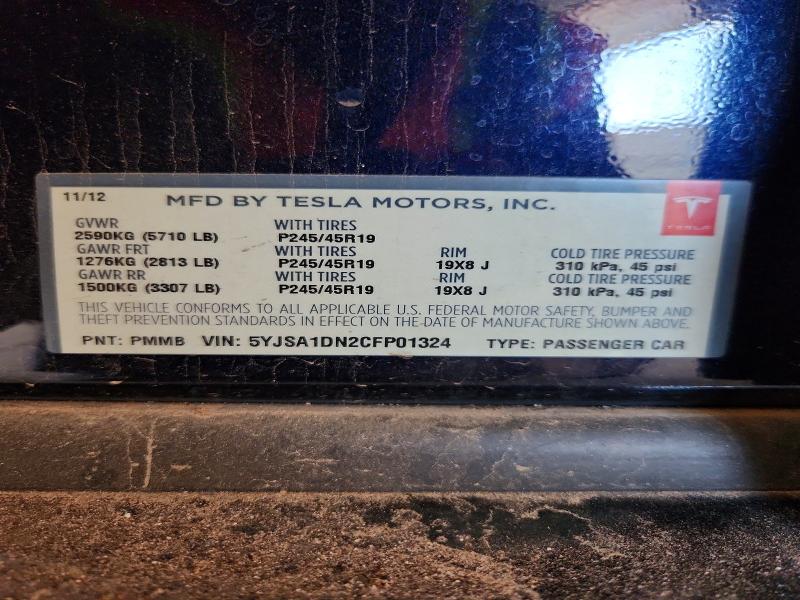 Aukcja sprzedaży 2012 Tesla Model S, vin: 5YJSA1DN2CFP01324, numer aukcji: 67329366