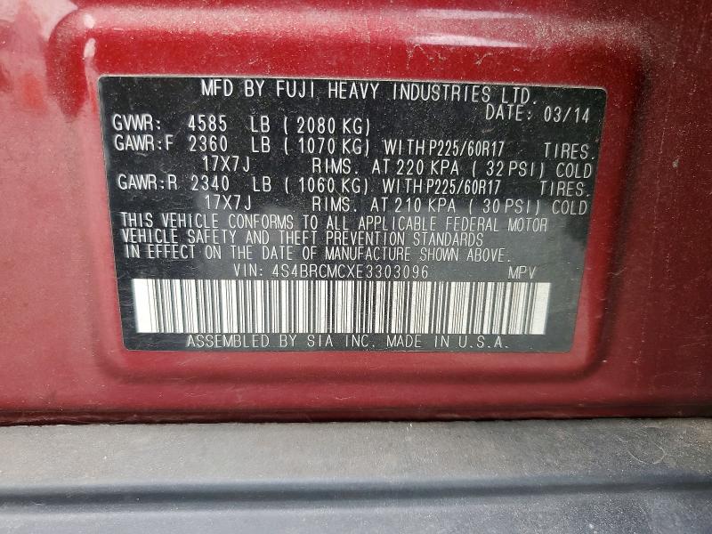 65919936 :رقم المزاد ، 4S4BRCMCXE3303096 vin ، 2014 Subaru Outback مزاد بيع