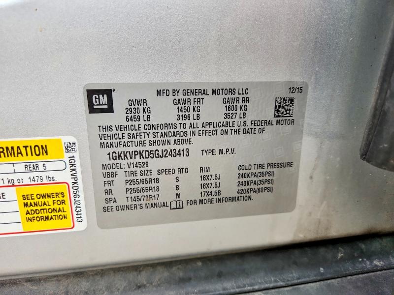 Aukcja sprzedaży 2016 Gmc Acadia, vin: 1GKKVPKD5GJ243413, numer aukcji: 63873376