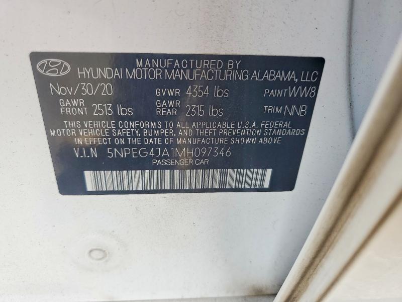 63812926 :رقم المزاد ، 5NPEG4JA1MH097346 vin ، 2021 Hyundai Sonata مزاد بيع
