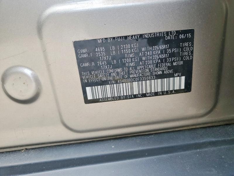 Aukcja sprzedaży 2015 Subaru Outback, vin: 4S4BSBDC0F3350833, numer aukcji: 64139486