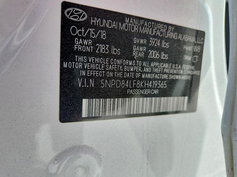 2019 Hyundai Elantra მანქანა იყიდება აუქციონზე, vin: 5NPD84LF8KH419365, აუქციონის ნომერი: 64918456