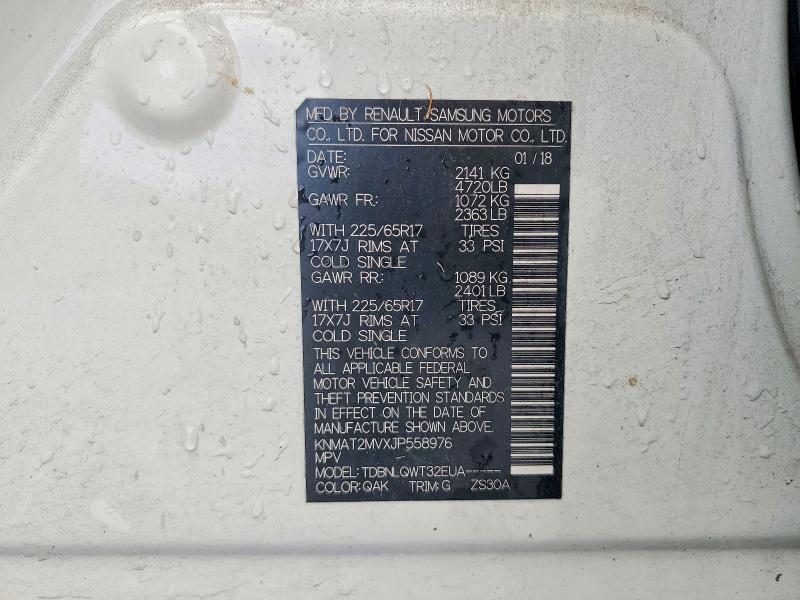 66197486 :رقم المزاد ، KNMAT2MVXJP558976 vin ، 2018 Nissan Rogue مزاد بيع