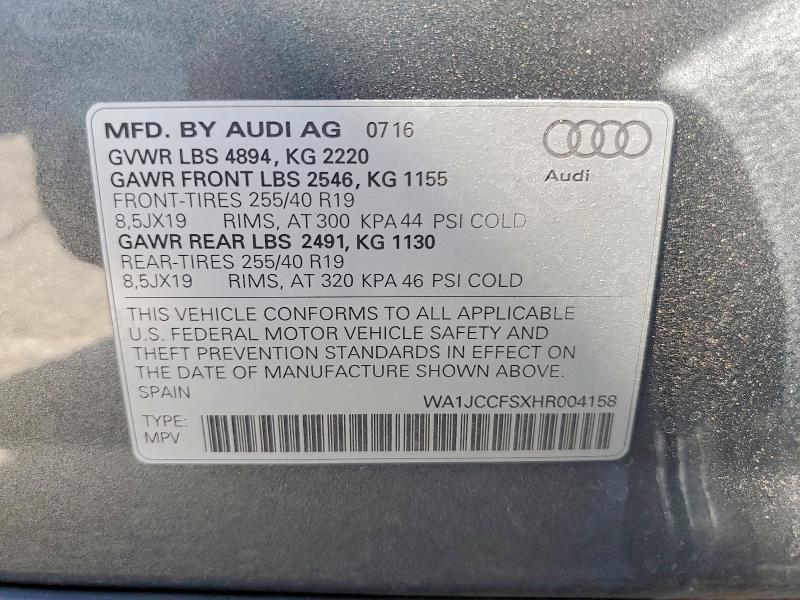 2017 Audi Q3 მანქანა იყიდება აუქციონზე, vin: WA1JCCFSXHR004158, აუქციონის ნომერი: 64136386