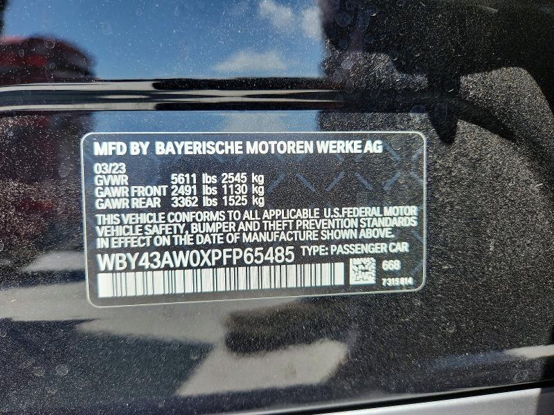 2023 Bmw I4 მანქანა იყიდება აუქციონზე, vin: WBY43AW0XPFP65485, აუქციონის ნომერი: 64651456