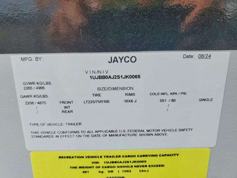 Aukcja sprzedaży 2025 Jayco Jay Recreational Vehicle (rv), vin: 1UJBB0AJ2S1JK0065, numer aukcji: 62819786