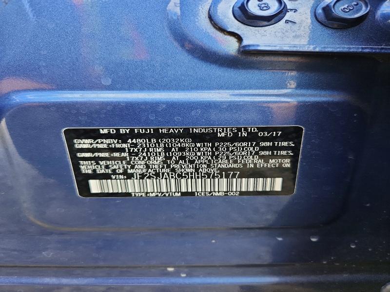 2017 Subaru Forester მანქანა იყიდება აუქციონზე, vin: JF2SJABC5HH575177, აუქციონის ნომერი: 67200966