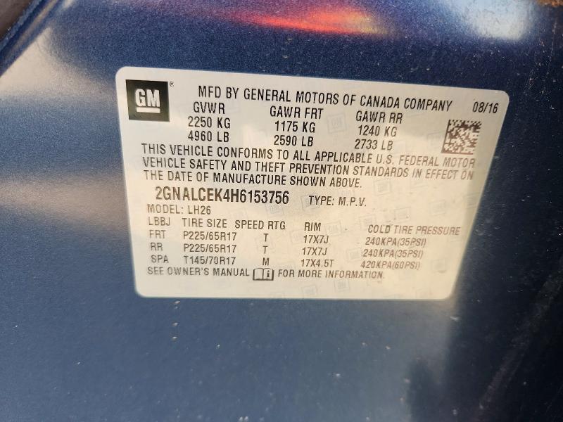 Aukcja sprzedaży 2017 Chevrolet Equinox, vin: 2GNALCEK4H6153756, numer aukcji: 63328316