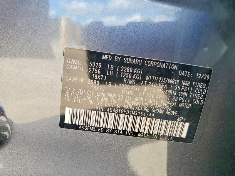 Aukcja sprzedaży 2021 Subaru Outback, vin: 4S4BTGPD1M3154749, numer aukcji: 66695136