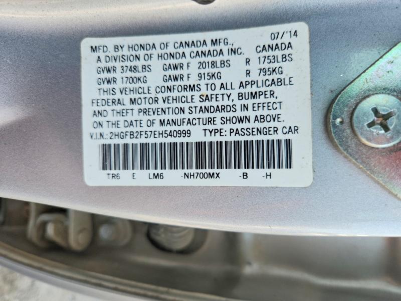 2014 Honda Civic მანქანა იყიდება აუქციონზე, vin: 2HGFB2F57EH540999, აუქციონის ნომერი: 61643636