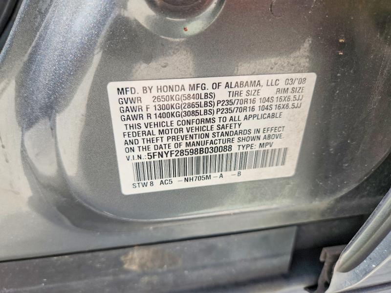 Продажа на аукционе авто 2008 Honda Pilot, vin: 5FNYF28598B030088, номер лота: 63527356