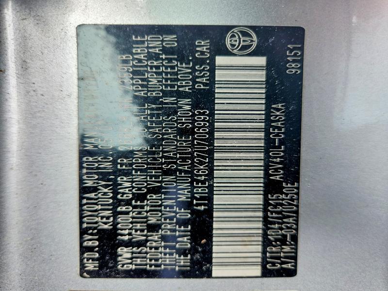2007 Toyota Camry მანქანა იყიდება აუქციონზე, vin: 4T1BE46K27U706993, აუქციონის ნომერი: 60778336
