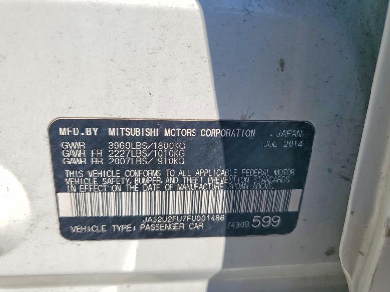 2015 Mitsubishi Lancer მანქანა იყიდება აუქციონზე, vin: JA32U2FU7FU001486, აუქციონის ნომერი: 65711236