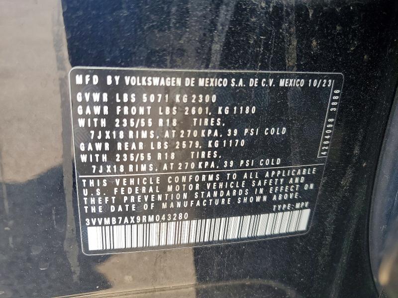 2024 Volkswagen Tiguan მანქანა იყიდება აუქციონზე, vin: 3VVMB7AX9RM043280, აუქციონის ნომერი: 64764906