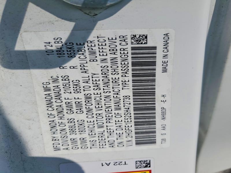 64554846 :رقم المزاد ، 2HGFE1E52SH472738 vin ، 2025 Honda Civic مزاد بيع