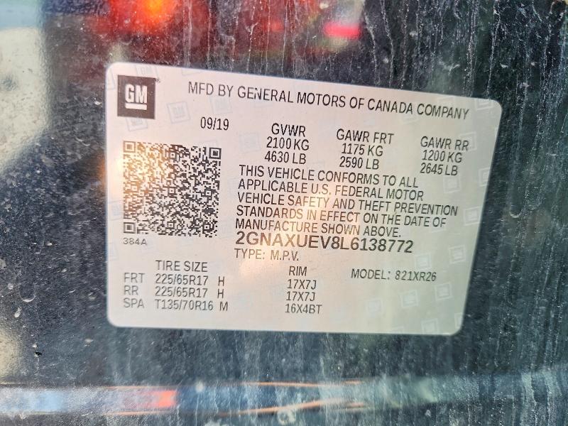 Aukcja sprzedaży 2020 Chevrolet Equinox, vin: 2GNAXUEV8L6138772, numer aukcji: 64786636