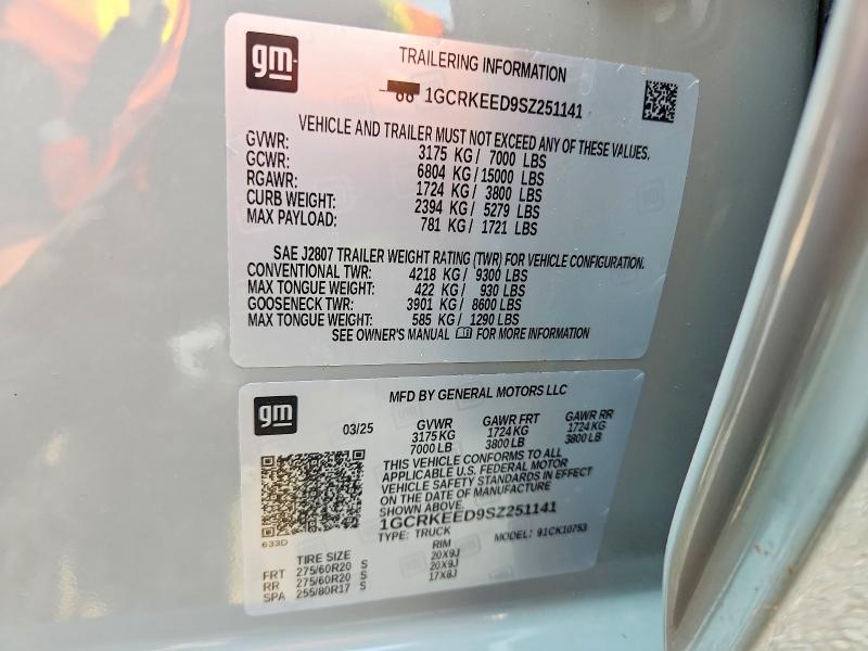 Aukcja sprzedaży 2025 Chevrolet Silverado, vin: 1GCRKEED9SZ251141, numer aukcji: 63035656