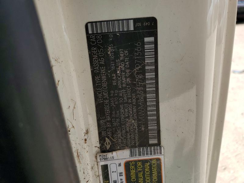Продаж на аукціоні авто 2008 Mini Cooper, vin: WMWMM33578TP71366, номер лоту: 64791116