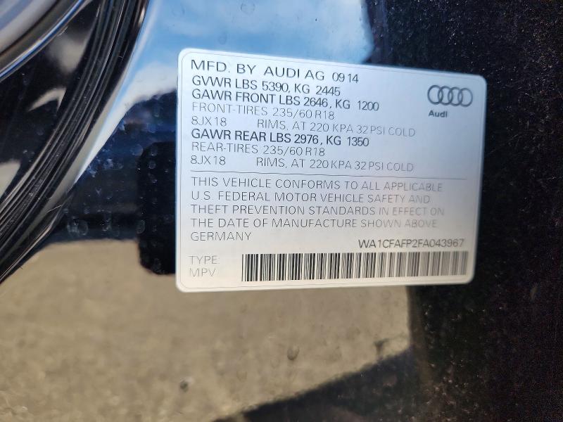 Aukcja sprzedaży 2015 Audi Q5, vin: WA1CFAFP2FA043967, numer aukcji: 66801406