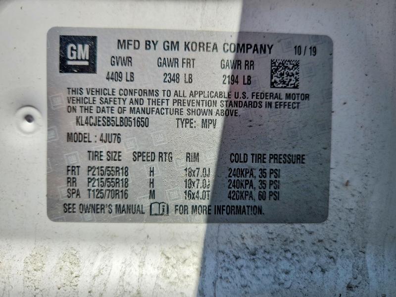 Auction sale of the 2020 Buick Encore, vin: KL4CJESB5LB051650, lot number: 63460666