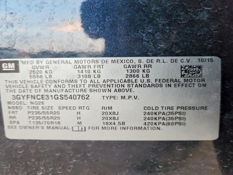 66425626 :رقم المزاد ، 3GYFNCE31GS540762 vin ، 2016 Cadillac Srx مزاد بيع
