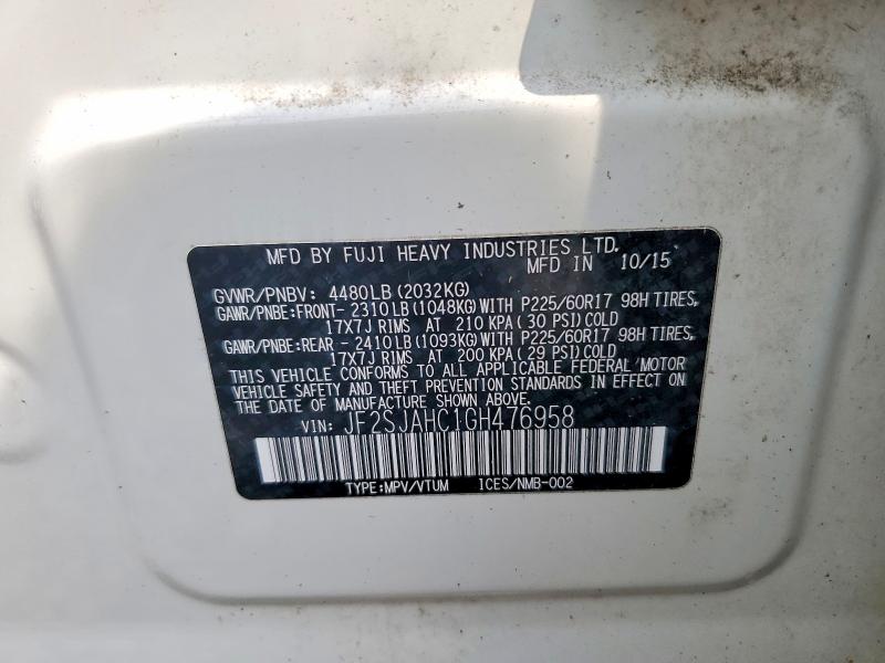 Aukcja sprzedaży 2016 Subaru Forester, vin: JF2SJAHC1GH476958, numer aukcji: 64256286