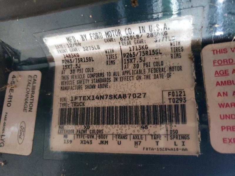 62882836 :رقم المزاد ، 1FTEX14N7SKA87027 vin ، 1995 Ford F150 مزاد بيع