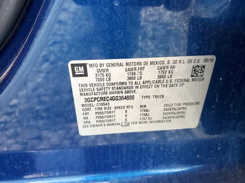 66493866 :رقم المزاد ، 3GCPCREC4GG364800 vin ، 2016 Chevrolet Silverado مزاد بيع