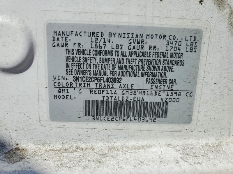 Продаж на аукціоні авто 2015 Nissan Versa Note, vin: 3N1CE2CP6FL403692, номер лоту: 65382706