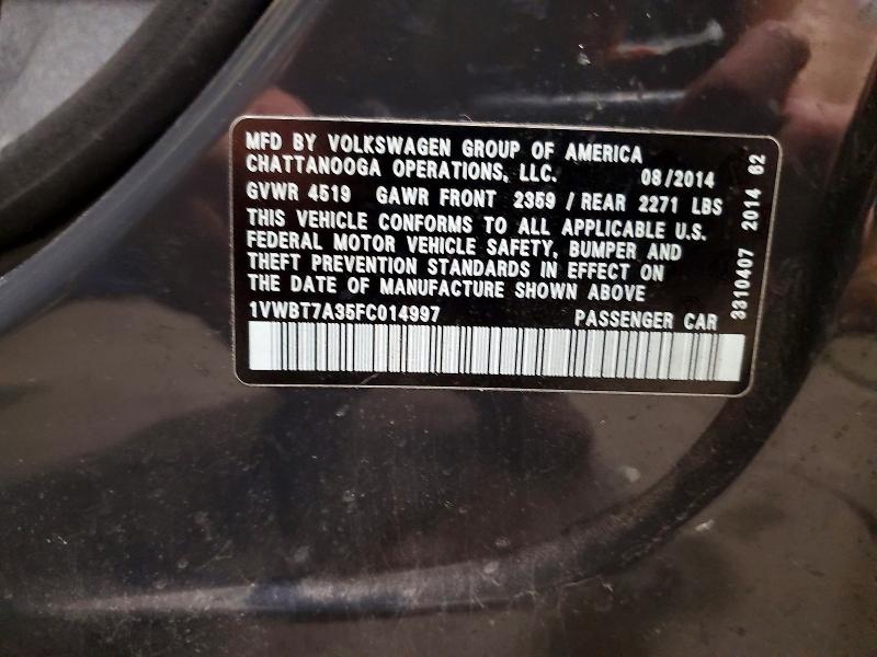 Продажа на аукционе авто 2015 Volkswagen Passat, vin: 1VWBT7A35FC014997, номер лота: 65809786