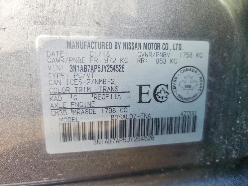 65006146 :رقم المزاد ، 3N1AB7AP5JY254526 vin ، 2018 Nissan Sentra مزاد بيع
