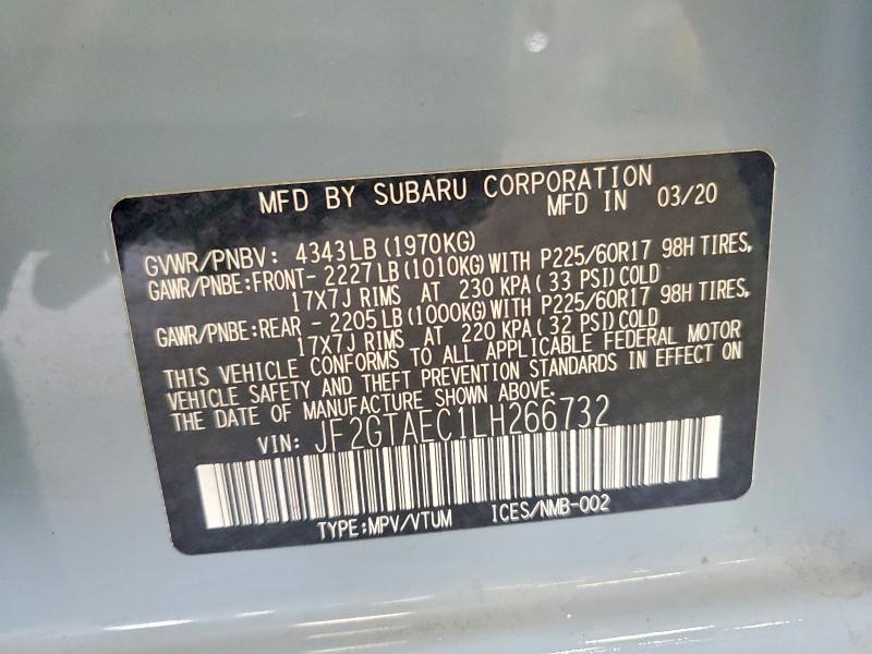 64946836 :رقم المزاد ، JF2GTAEC1LH266732 vin ، 2020 Subaru Crosstrek مزاد بيع