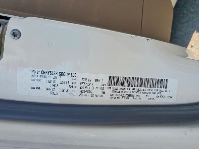 63812746 :رقم المزاد ، 2C4RVABG7CR392008 vin ، 2012 Volkswagen Routan مزاد بيع