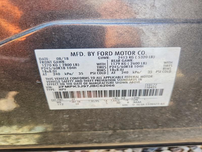 2018 Ford Edge მანქანა იყიდება აუქციონზე, vin: 2FMPK3J97JBC62066, აუქციონის ნომერი: 64984936