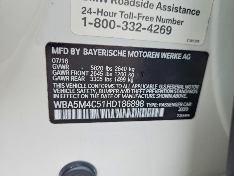 2017 Bmw 535 მანქანა იყიდება აუქციონზე, vin: WBA5M4C51HD186898, აუქციონის ნომერი: 66793796