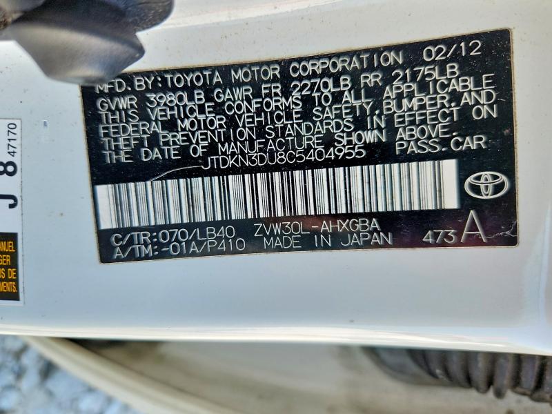 2012 Toyota Prius მანქანა იყიდება აუქციონზე, vin: JTDKN3DU8C5404955, აუქციონის ნომერი: 65201606