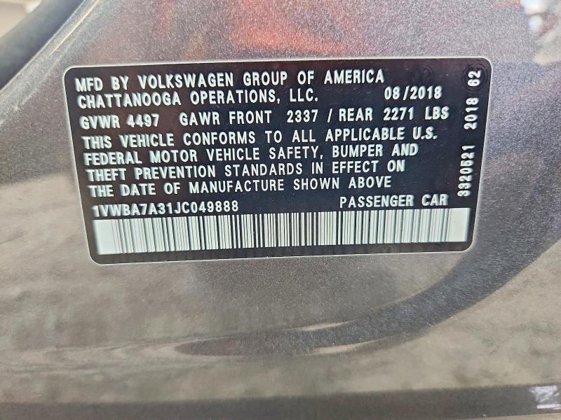 Aukcja sprzedaży 2018 Volkswagen Passat, vin: 1VWBA7A31JC049888, numer aukcji: 64980386