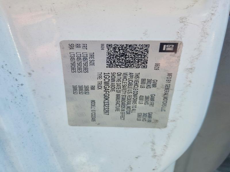 2019 Chevrolet Express G2500 მანქანა იყიდება აუქციონზე, vin: 1GCWGAFG0K1323297, აუქციონის ნომერი: 63688816
