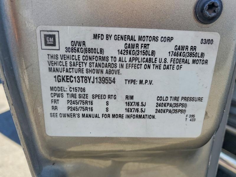 Продаж на аукціоні авто 2000 Gmc Yukon, vin: 1GKEC13T8YJ139554, номер лоту: 65348806