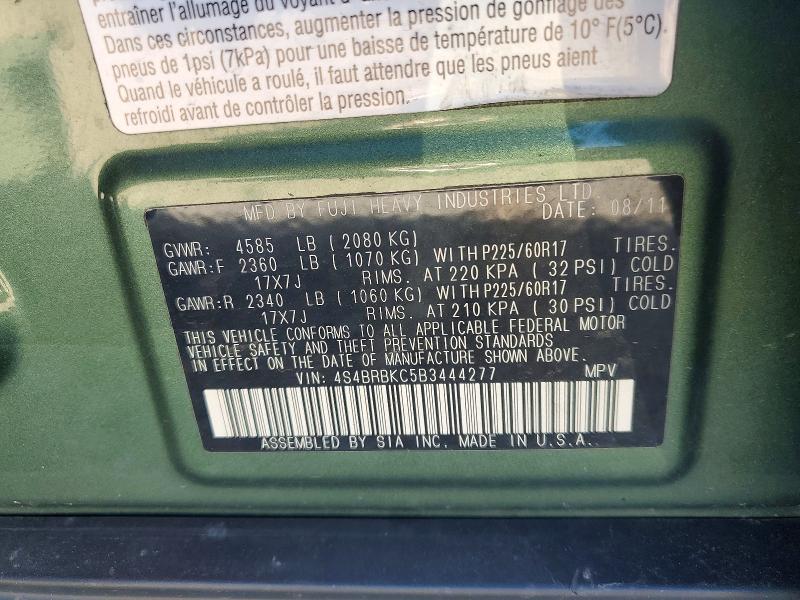 2011 Subaru Outback მანქანა იყიდება აუქციონზე, vin: 4S4BRBKC5B3444277, აუქციონის ნომერი: 63510386