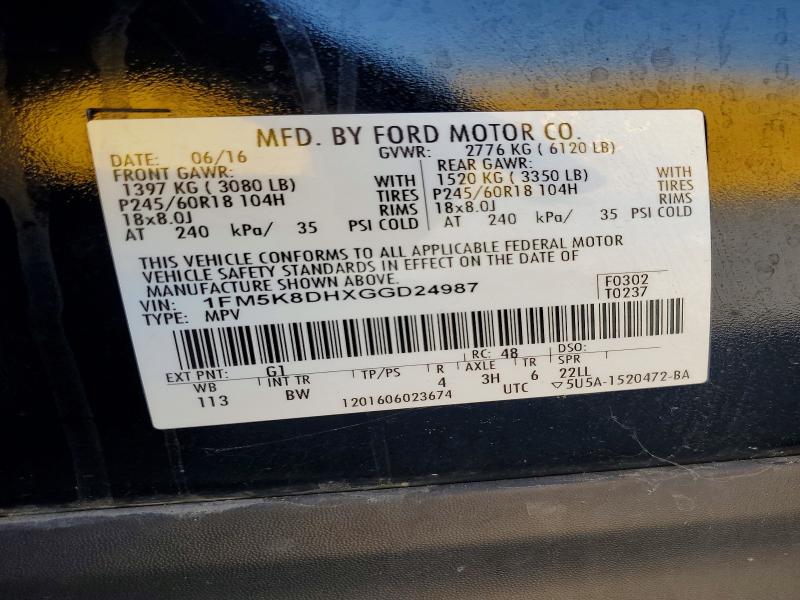 Aukcja sprzedaży 2016 Ford Explorer, vin: 1FM5K8DHXGGD24987, numer aukcji: 63214386