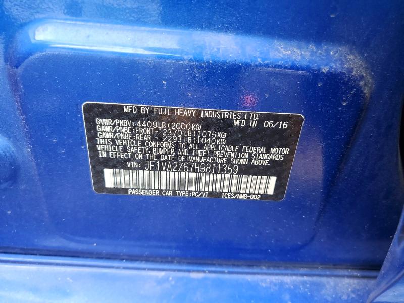 65358346 :رقم المزاد ، JF1VA2Z67H9811359 vin ، 2017 Subaru Wrx مزاد بيع